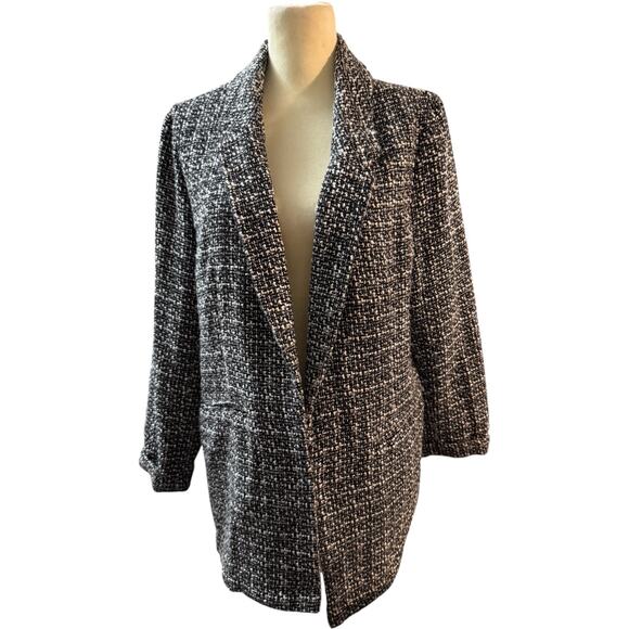 Nanette Lepore  Boucle  Open-front Long Blazer Jacket X-Large  Black Metallic - Picture 1 of 5
